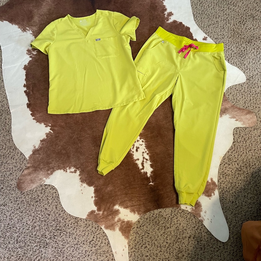 Lime green Figs set Zamora joggers